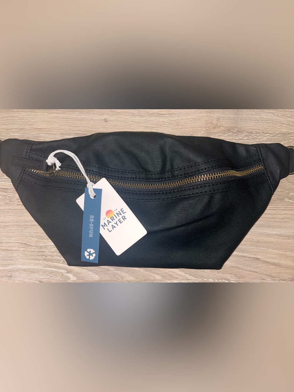 NWT Marine Layer Black Zippered Pouch with Brass Hardware and Two Straps